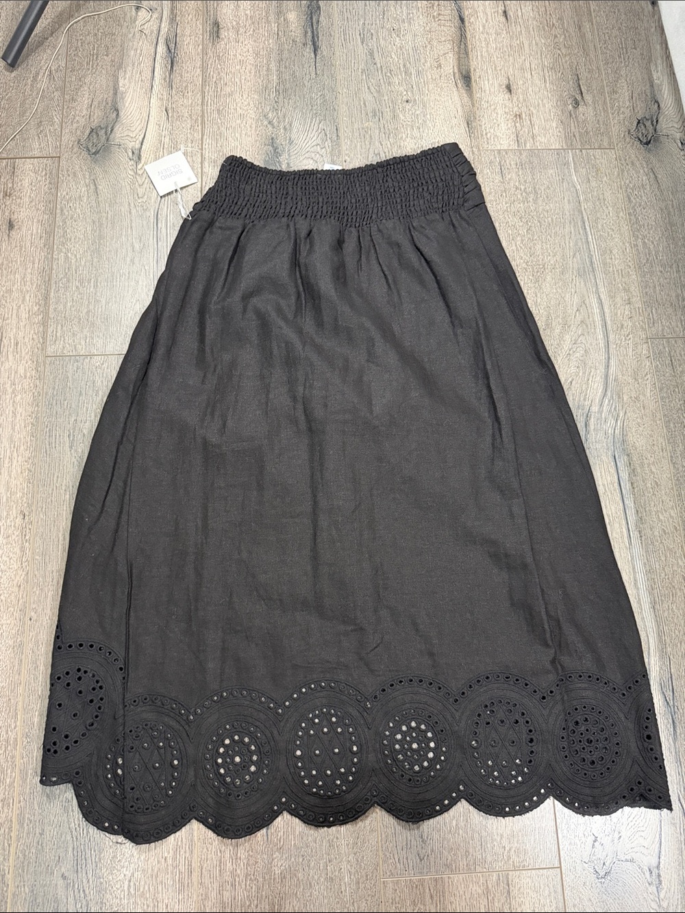 Sigrid Olsen Black Midi Skirt with Tie Front and Eyelet Hem - Picture 8 of 10